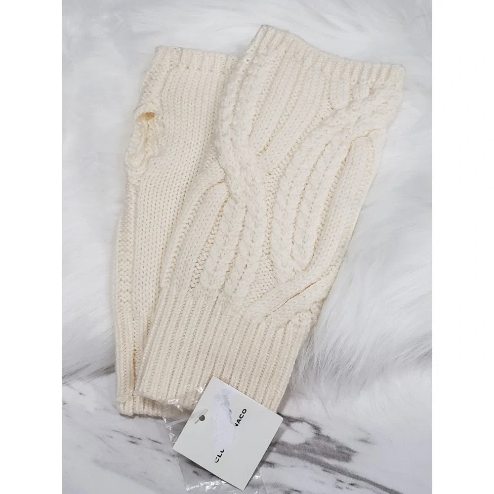 NEW IN CREAM 100% MERINO WOOL Club Monaco Fingerless Gloves Hand Warmers